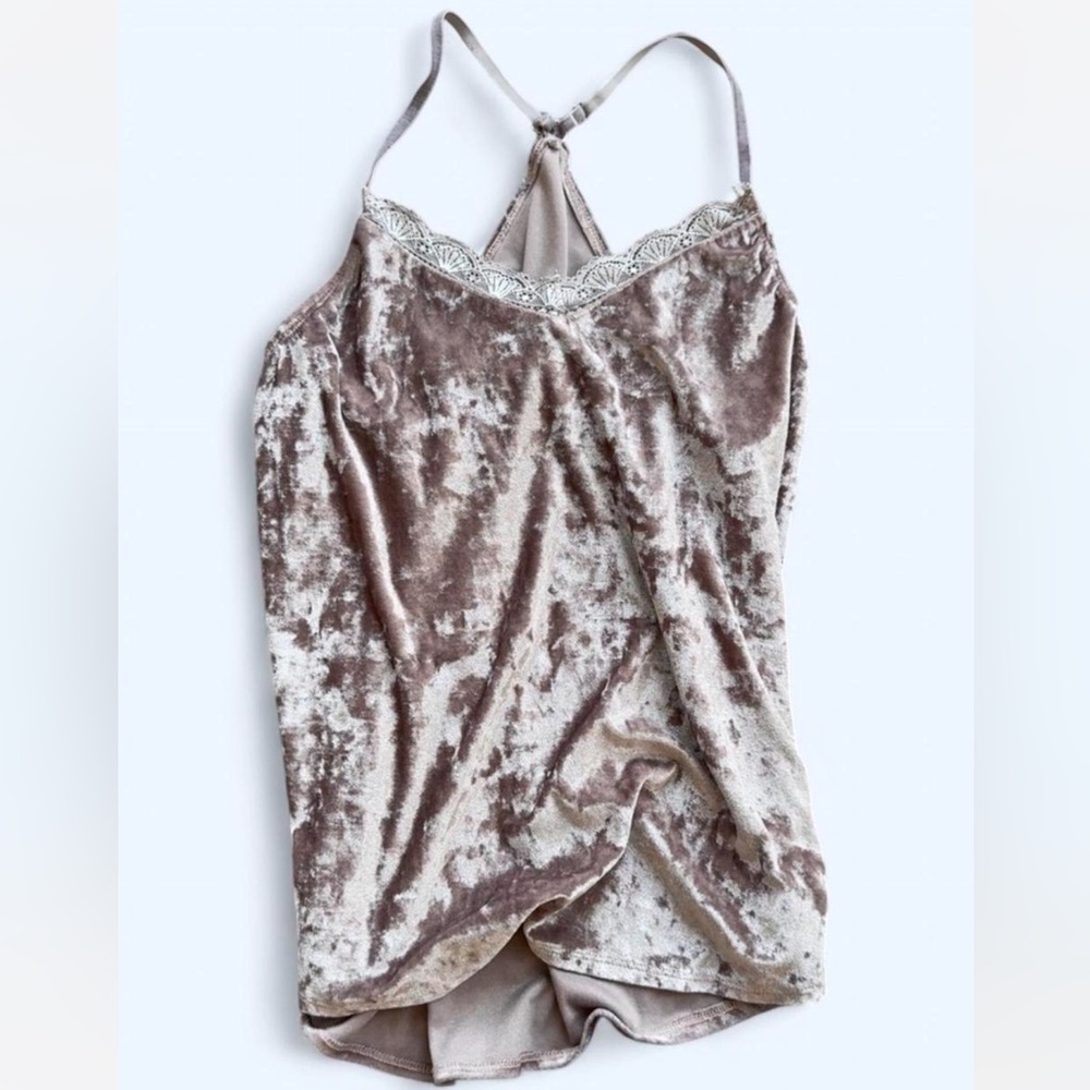 Bobbie Brooks Velvet Chemise with Lace Trim - Cream
